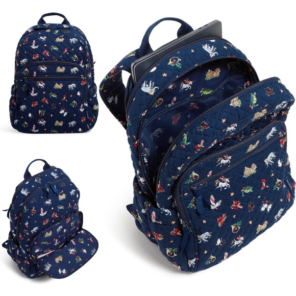 Vera Bradley Cotton Campus Backpack Bag - Snow Globe Motifs